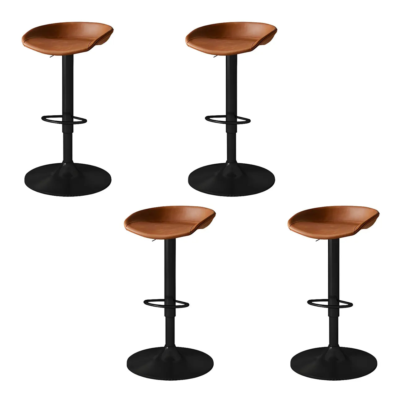 Tabouret de bar pivotant et réglable en cuir noir moderne