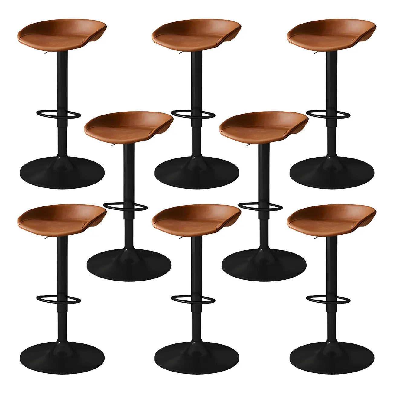 Tabouret de bar pivotant et réglable en cuir noir moderne