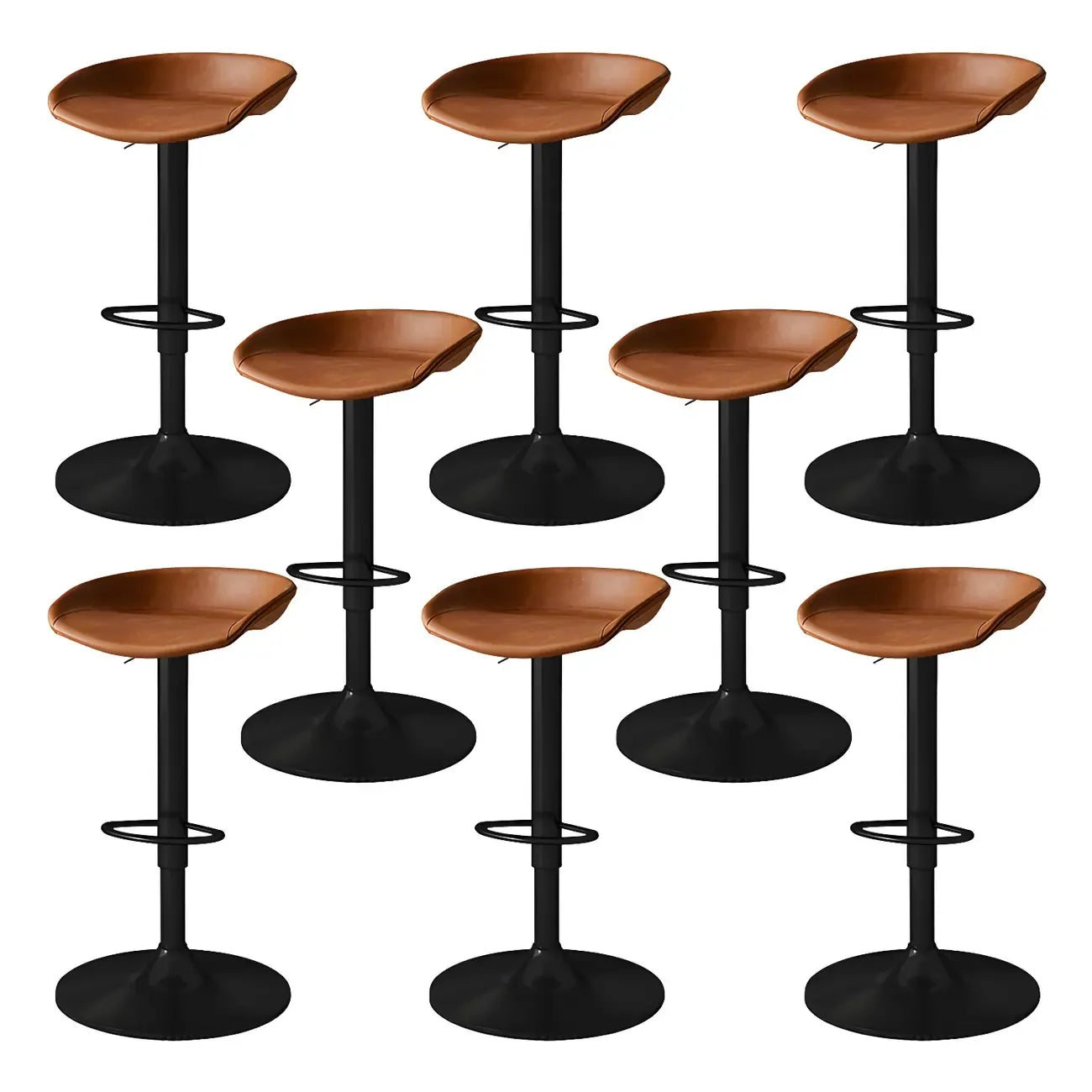 Tabouret de bar pivotant et réglable en cuir noir moderne