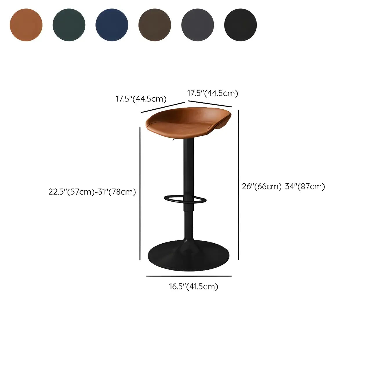 Tabouret de bar pivotant et réglable en cuir noir moderne