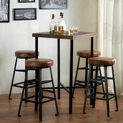 Tables de bar carrées industrielles en pin brun avec tréteaux en métal
