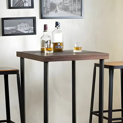 Tables de bar carrées industrielles en pin brun avec tréteaux en métal
