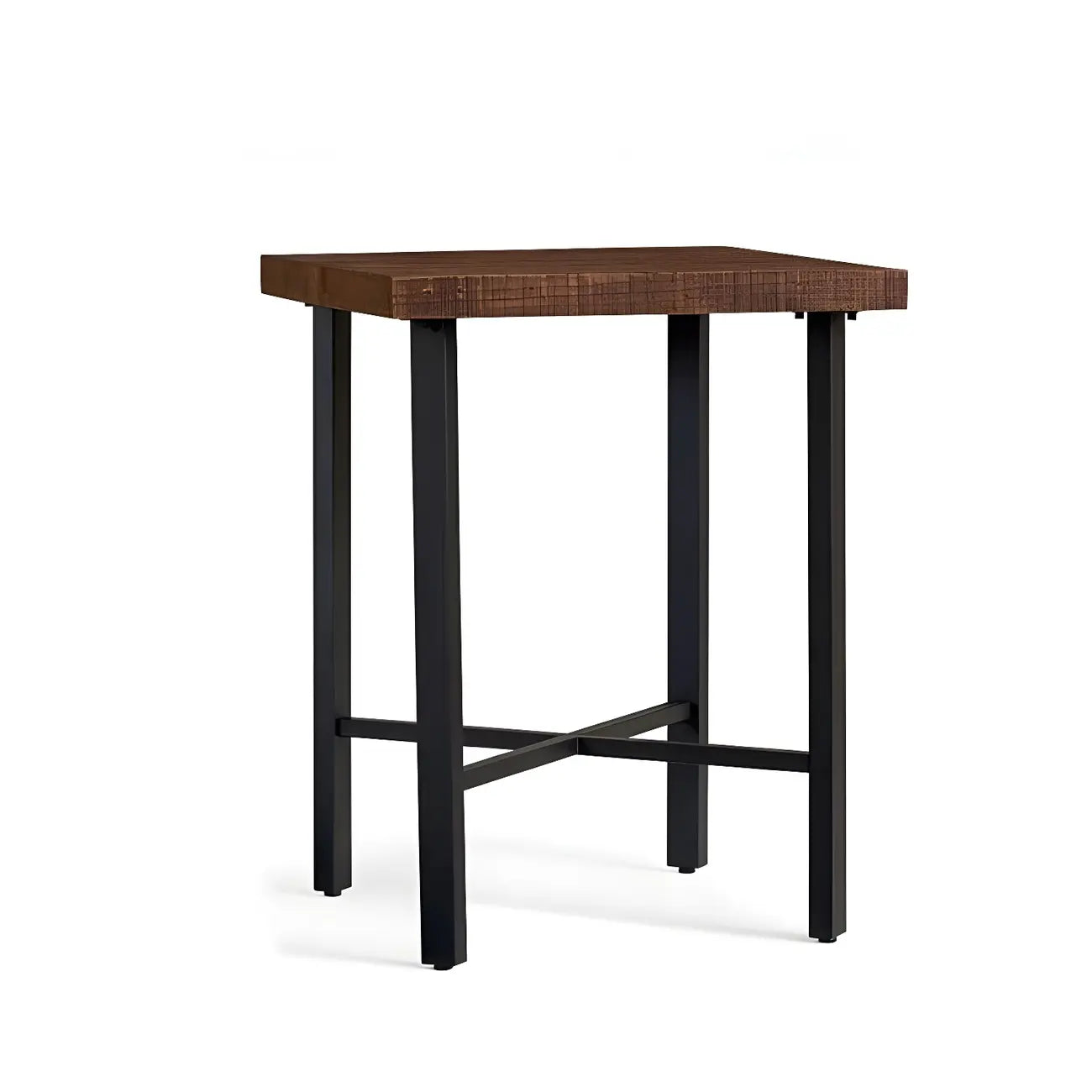 Tables de bar carrées industrielles en pin brun avec tréteaux en métal