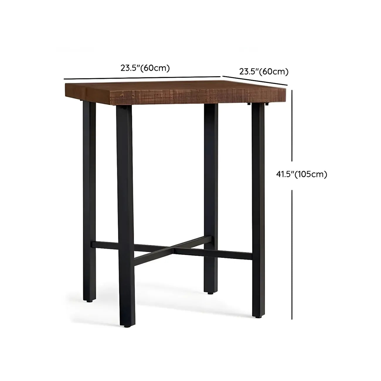 Tables de bar carrées industrielles en pin brun avec tréteaux en métal