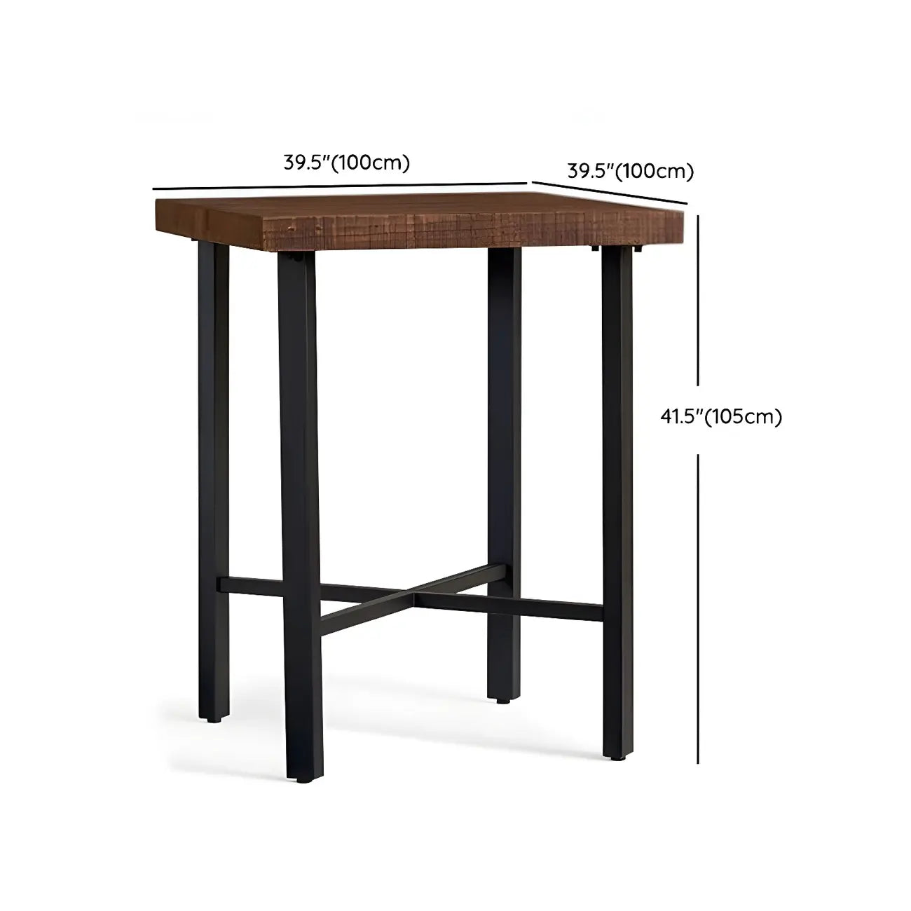 Tables de bar carrées industrielles en pin brun avec tréteaux en métal