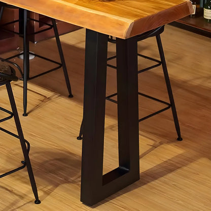 Table de bar rectangulaire en pin brun de style industriel avec piètement traîneau en métal