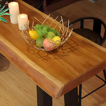 Table de bar rectangulaire en pin brun de style industriel avec piètement traîneau en métal