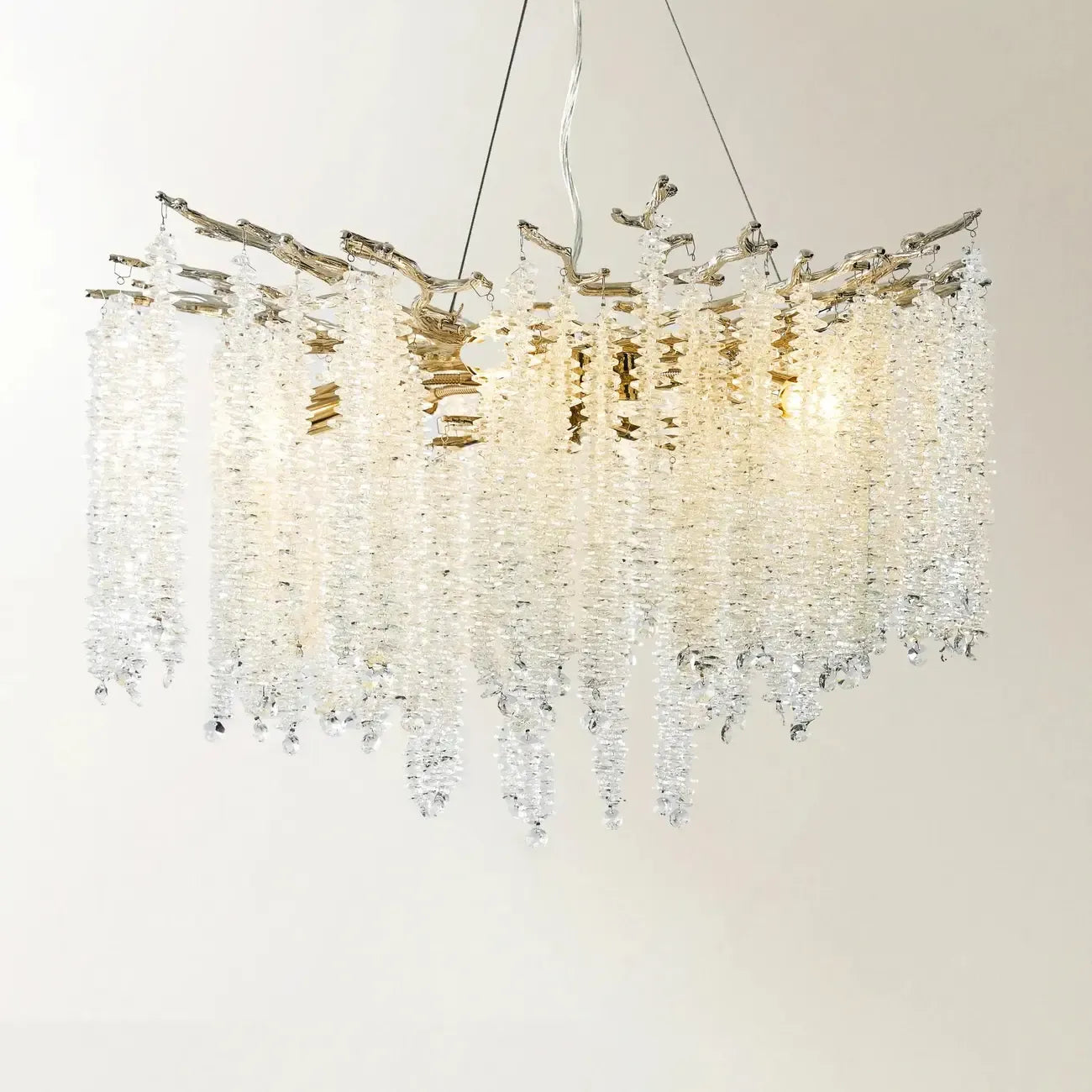 Lustre moderne à six lumières en cristal et perles, style branches