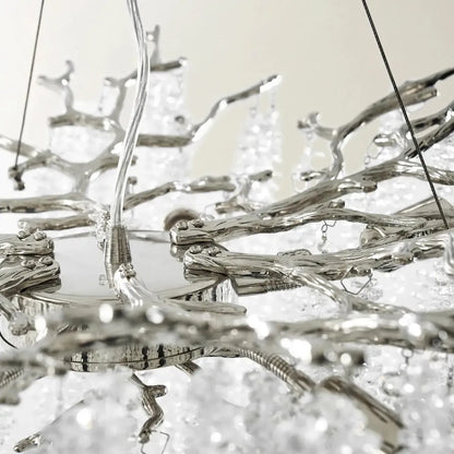 Lustre moderne à six lumières en cristal et perles, style branches