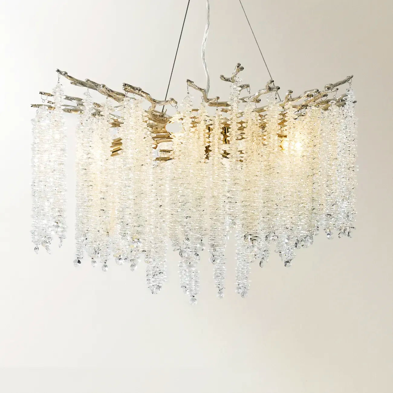 Lustre moderne à six lumières en cristal et perles, style branches