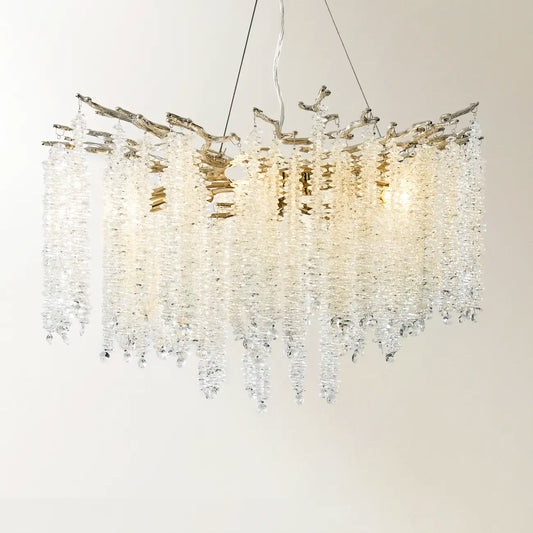 Lustre moderne à six lumières en cristal et perles, style branches