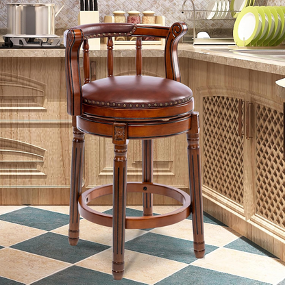 Tabourets de bar pivotants à hauteur de comptoir en cuir véritable et bois massif de noyer