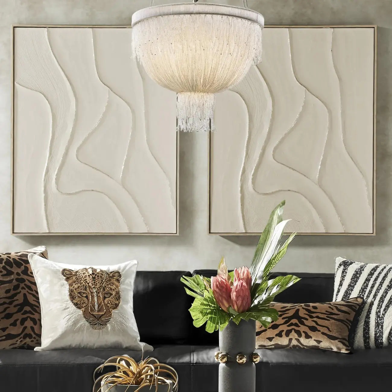 Lustre luxueux et élégant en perles de verre transparent